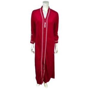 Evelyn Pearson Red Robe House Dress White Trim Small Vintage 70s